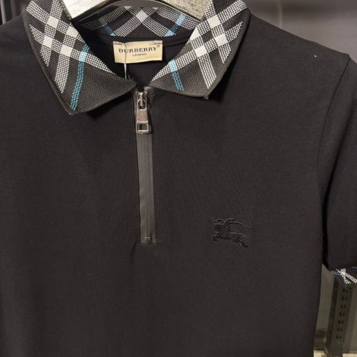 Burberry Black Check Collar Polo Shirt - Image 2