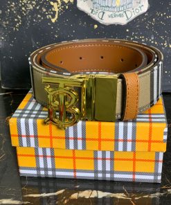 BR Reversible Leather Belt Gold Monogram Buckle