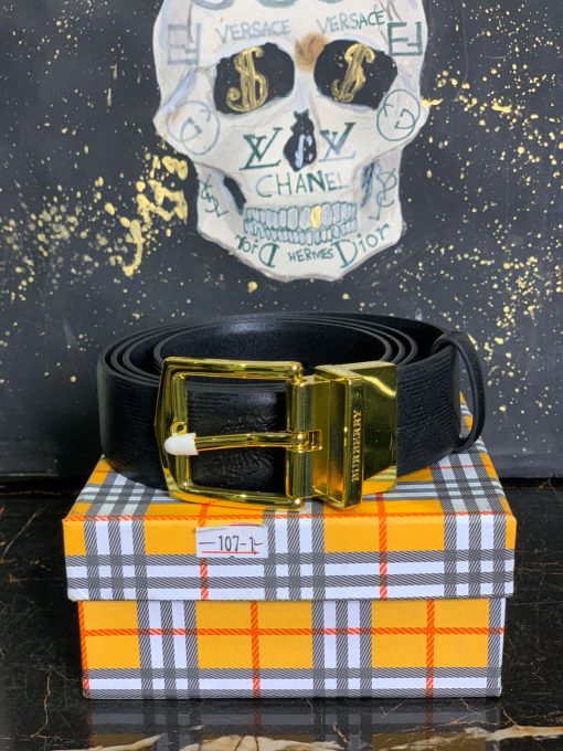BR Black Double Sided Leather Gold Buckle Belt - Image 2