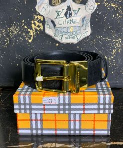 BR Black Double Sided Leather Gold Buckle Belt