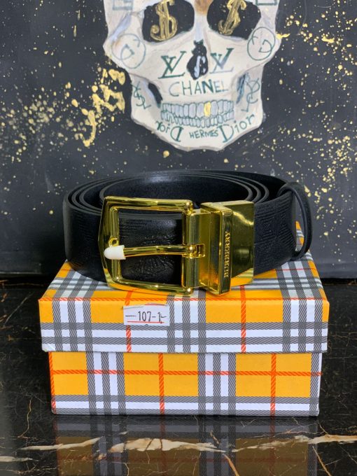 BR Black Double Sided Leather Gold Buckle Belt
