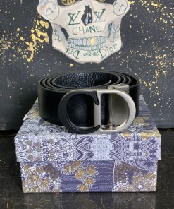 CD Black White Logo Leather Belt