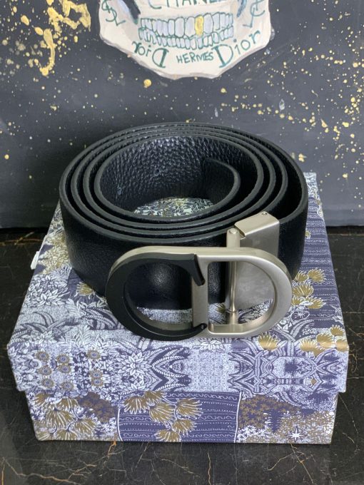 CD Black White Logo Leather Belt - Image 2