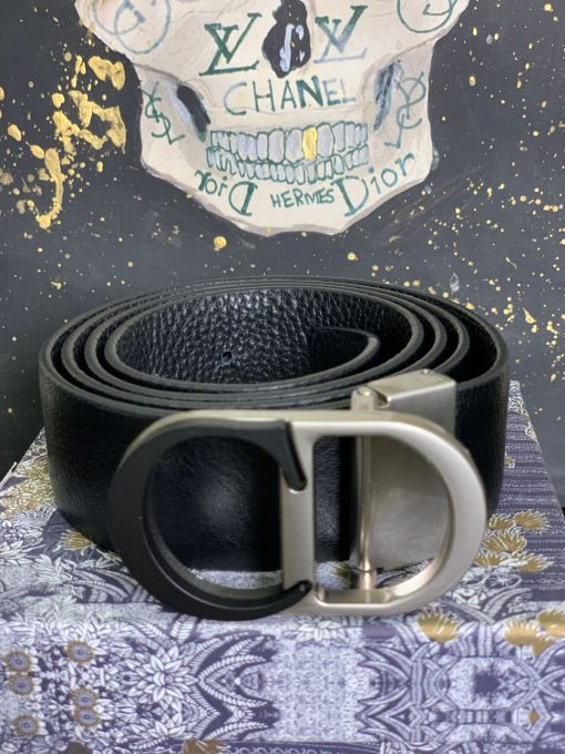 CD Black White Logo Leather Belt - Image 3