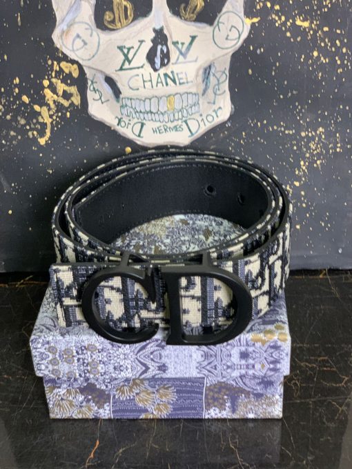 DR Blue Oblique Canvas Black CD Logo Belt - Image 2