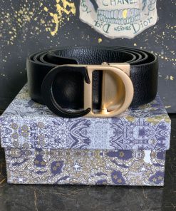 CD Black Leather Belt with Black Gold Logo