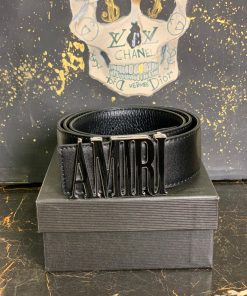 AR Black Leather Belt Silver Logo Buckle
