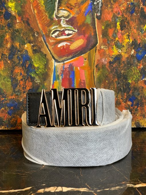 AR Black Leather Belt Gold Logo Buckle - Image 3